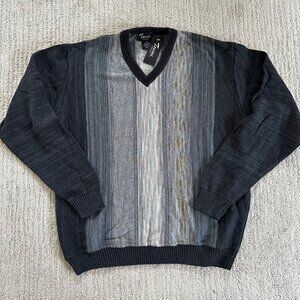 NWT Men's Tosani Canada 90s Style Sweater Gray/Blue V-Neck Sz Large